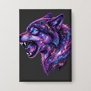 Badge T-Shirt Graphique Loup Hurlant Galaxie Cosmique Cé