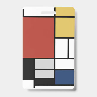 Badge Tableau de Mondrian Rouge Plan Jaune Noir Gris Ble