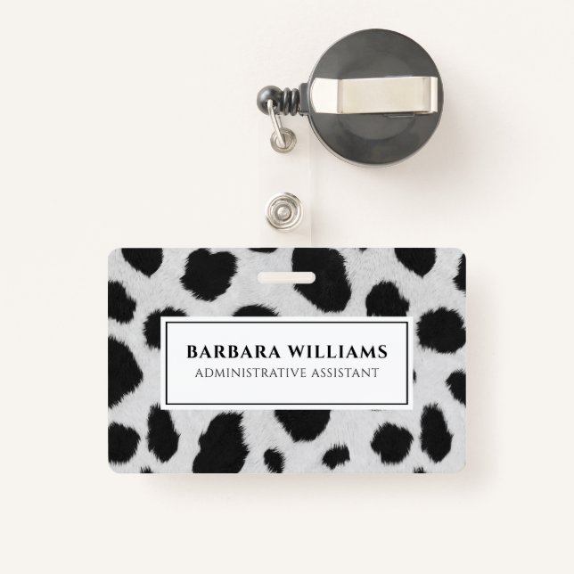 Badge Taches de vache noire et blanche texture de fourru (Back with Retractable)