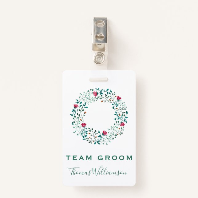 Badge Team Groom Rustic Floral & Greenery Mariage (Devant avec clip)
