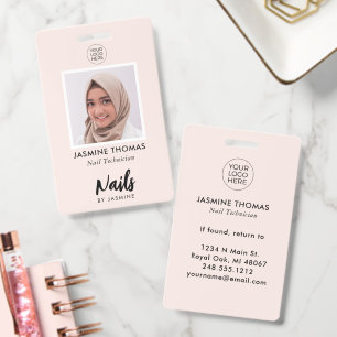 Badge Technicien en onglerie photo logo rose poudré