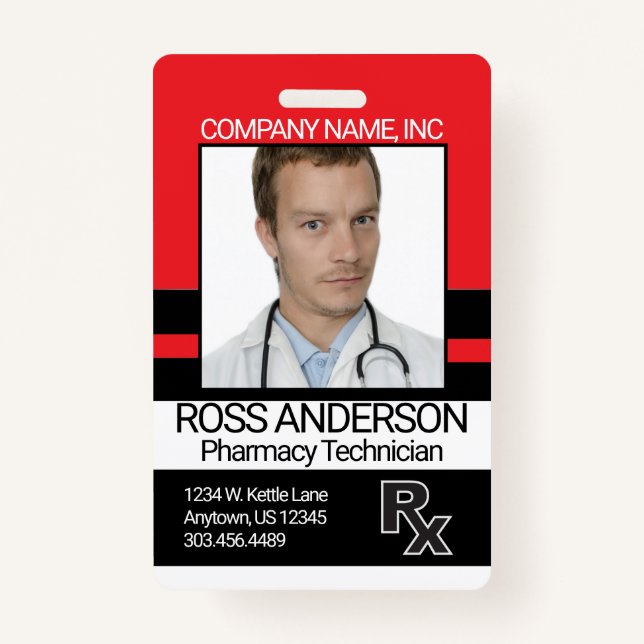 Badge Technicien en pharmacie - Rouge et Noir (Devant)
