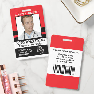 Badge Technicien en pharmacie - Rouge, Noir et Blanc