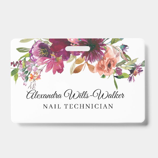 Badge Technicienne en onglerie Fleurs sauvages florales  (Avant)
