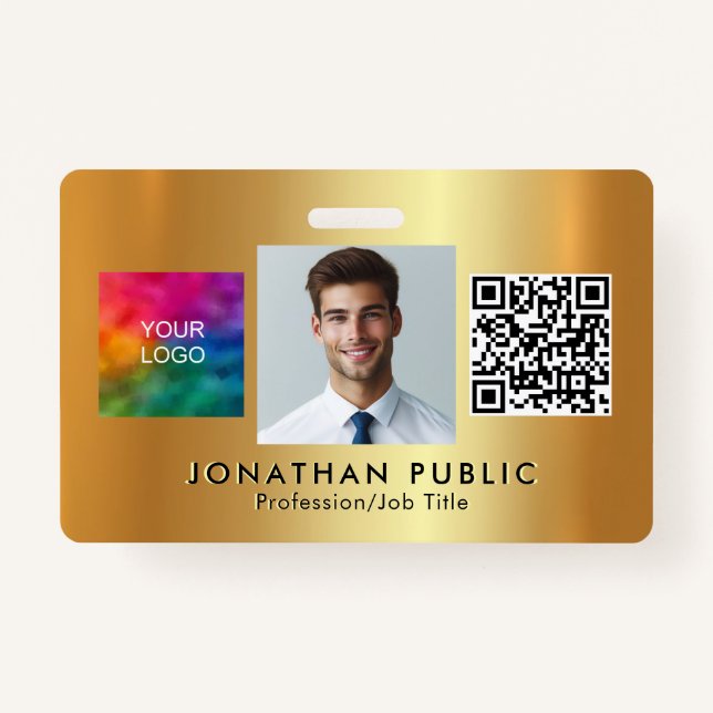 Badge Téléchargez votre logo QR Code Employé Photo Gold (Devant)