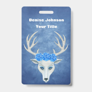 Badge Tête de cerf fantaisie blanche Bois de cerf Roses