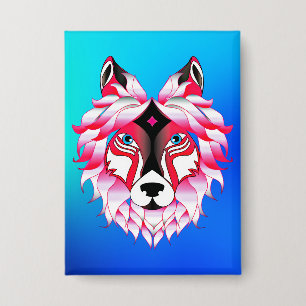 Badge Tête de loup rose Polygone Design-24531