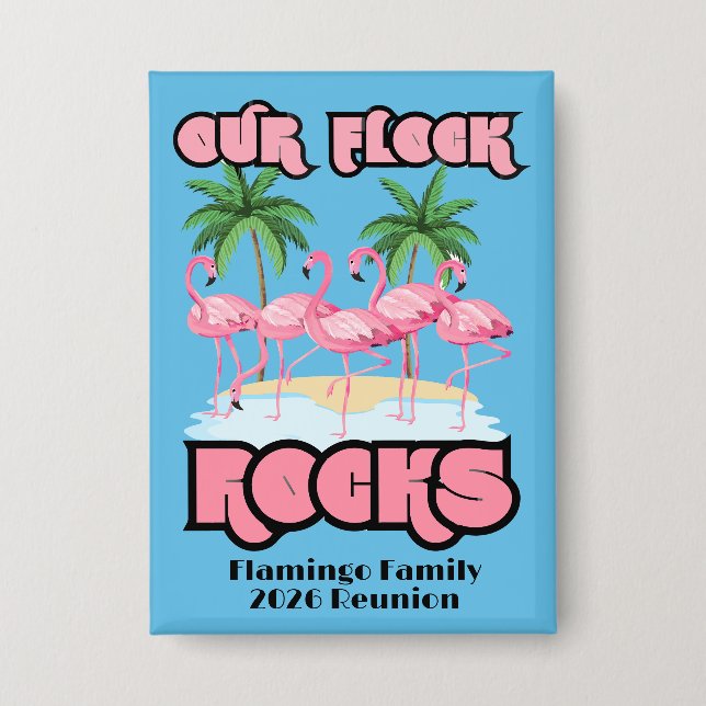 Badge Thème de fête de Flamant rose de réunion de famill (Recto)