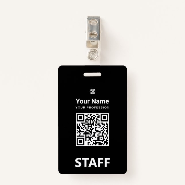 Badge Total noir Code Qr employé, Code barre, Logo, Nom (Devant avec clip)