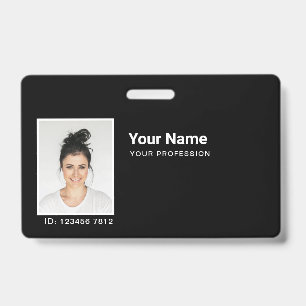 Badge TotalBlack Employé Photo Barre ou Code QR Logo Nom
