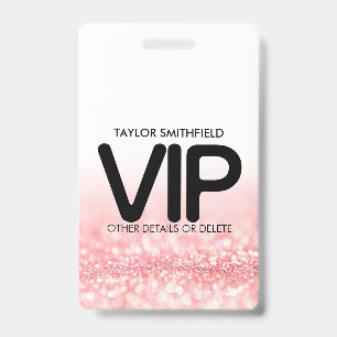 Badge tour de cou VIP personnalisé paillettes rose