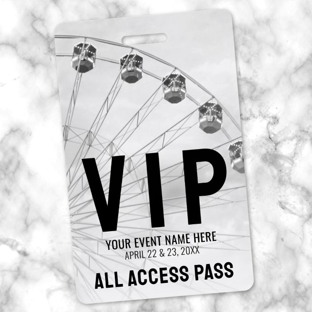 Badge Toutes les cartes d'accès Noir Blanc VIP (All Access Pass Black White VIP Badge)