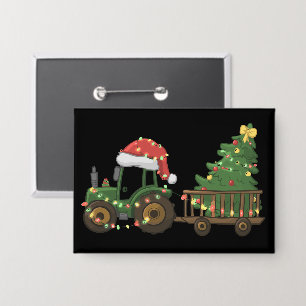 Badge Tracteur de Noël avec agriculteur d'arbre de ferme