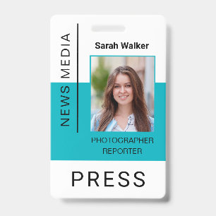 Badge Travailleur de presse ID employé des médias turquo