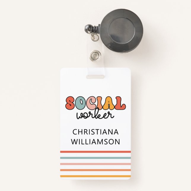 Badge Travailleur social rétro personnalisé (Front with Retractable)
