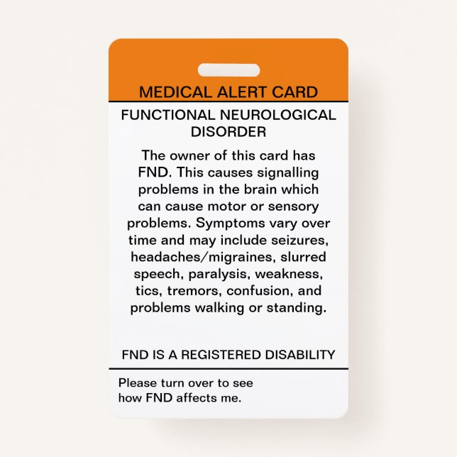Badge Trouble neurologique fonctionnel Insigne Médicale (Devant)