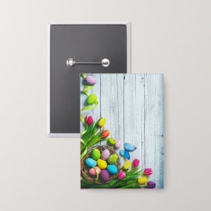 Badge Tulipe colorée de printemps Papillon Bois Tex