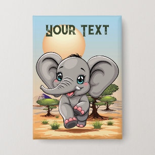 Badge Un bébé éléphant qui sonne heureux dans la savane 