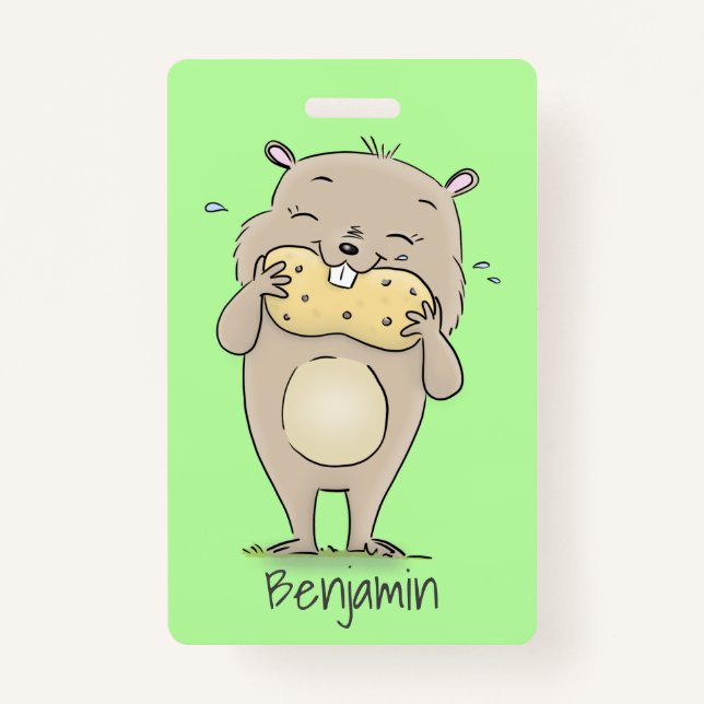 Badge Un joli hamster souriant avec un dessin animé d'ar (Devant)