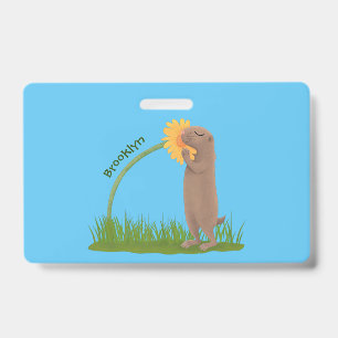 Badge Un mignon chien de prairie reniflant la caricature