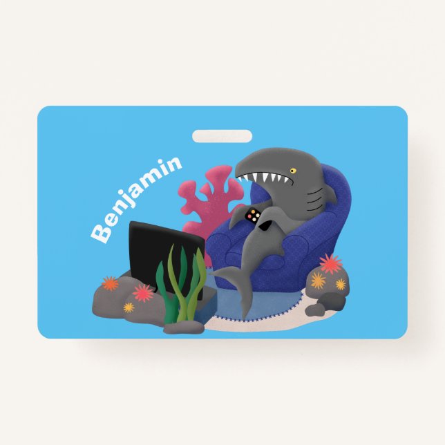 Badge Un requin drôle en regardant la bande dessinée de  (Devant)