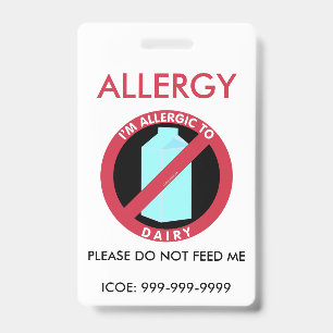 Badge Urgence d'allergie laitière personnalisée pour enf