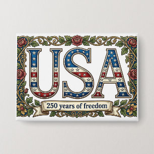 Badge USA 250 Ans Anniversaire Fleurs Argent Souvenir