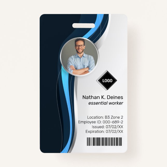 Badge Vague marine | ID photo de l'employé Sécurité de l (Devant)