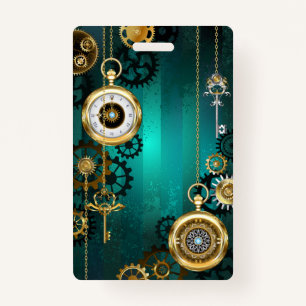 Badge Veille bijoux Steampunk sur un Arrière - plan vert