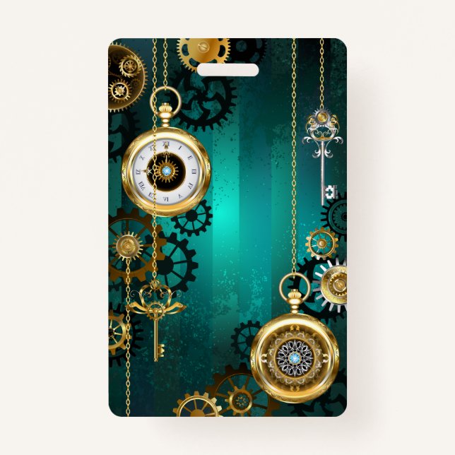 Badge Veille bijoux Steampunk sur un Arrière - plan vert (Devant)
