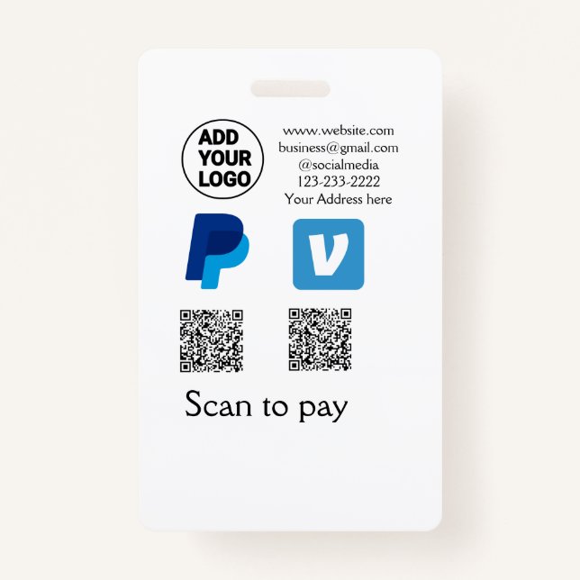 Badge Venmo paypal scan pour payer ajouter q r code logo (Devant)