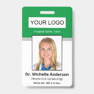 Badge Vert Simple Professionnel Employé Photo Personnali