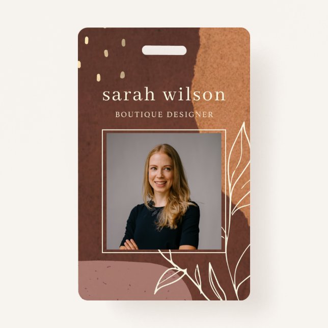 Badge Viande Abstraite de feuillage rose rouille orange (Devant)