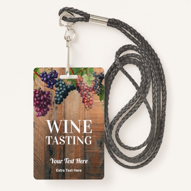 Badge Vignoble Bois et raisins Vin Visite de dégustation (Devant avec lanière)