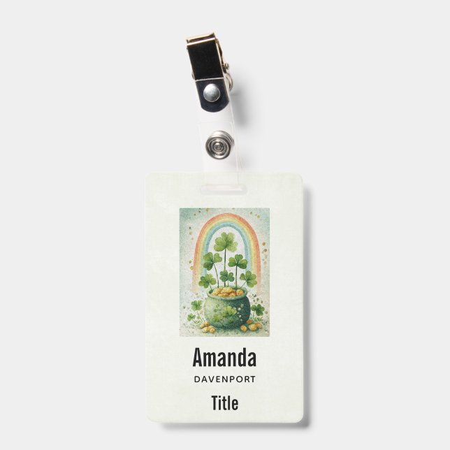 Badge Vintage Pot of Gold and Rainbow (Avant avec clip)