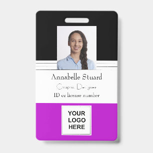 Badge Violet Nom photo employé corporate à ligne noire