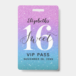 Badge Violet ombré pailleté Anniversaire VIP 16 ans douc