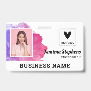 Badge Violet rose aquarelle Ajoutez votre logo Employé