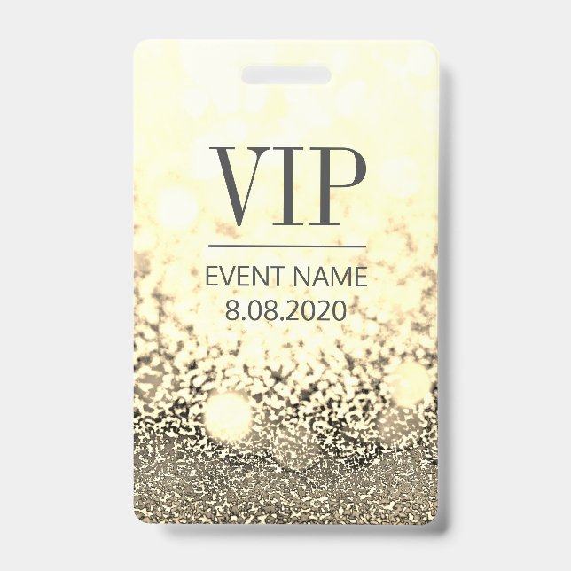 Badge VIP Access Event Elegant White Gold Parties scinti (Front)