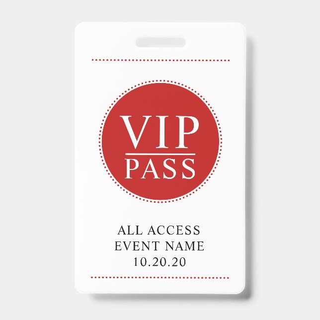 Badge VIP All Access, événement simple rouge blanc (Avant)
