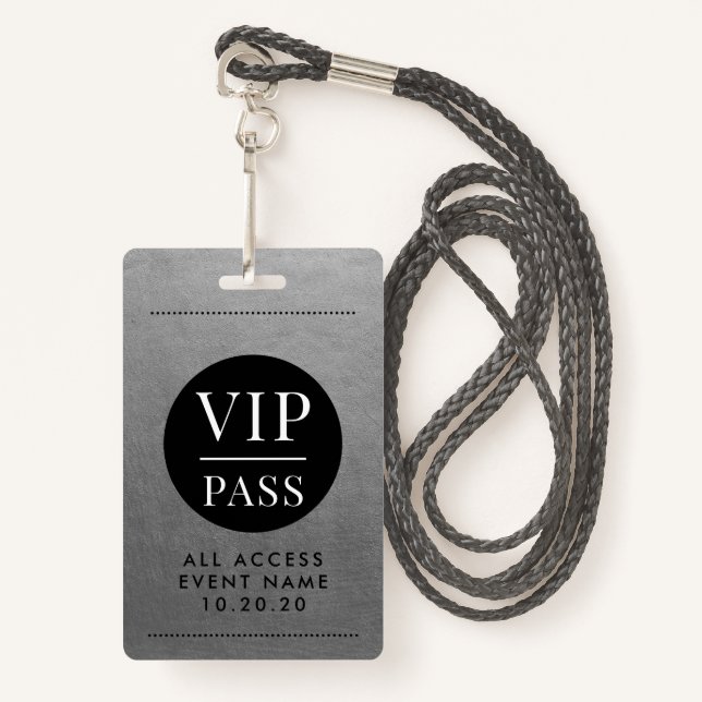 Badge VIP All Access Event Silver Metallic Foil Gold (Devant avec lanière)