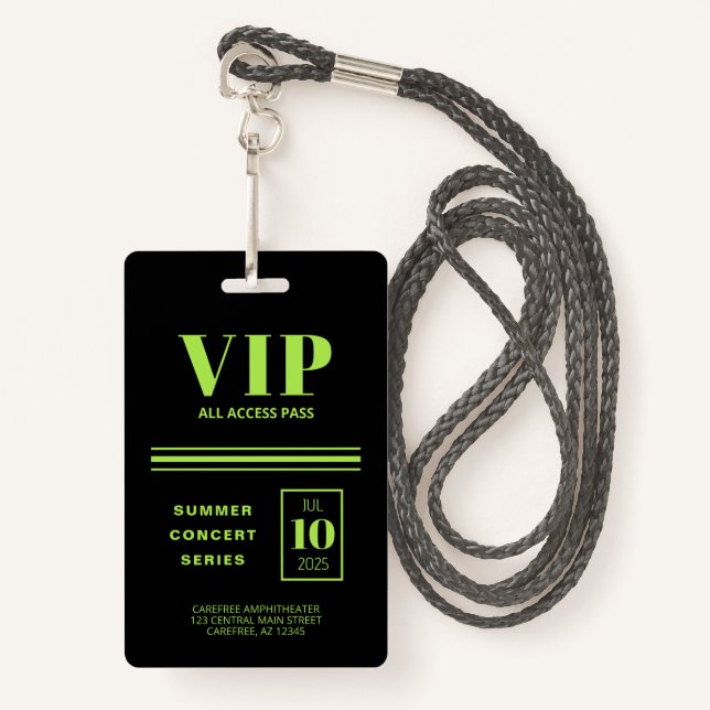Badge VIP All Access Fluorescent Vert (Devant avec lanière)