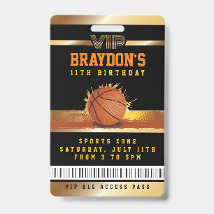 Badge VIP Basketball Anniversaire TOUT ACCÈS Gold Pass