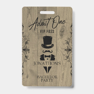 Badge VIP Enterrement de Vie de Garçon Smoking Vin