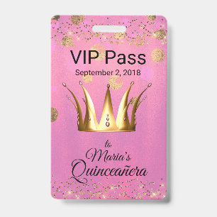 Badge VIP Glam Rose avec Couronne Dorée pour Quinc