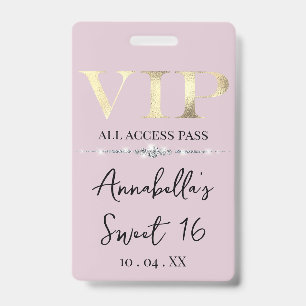 Badge VIP Or en Glamour sur Fond Rose