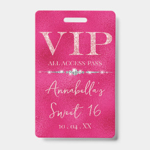 Badge VIP Pailleté Rose Glamour