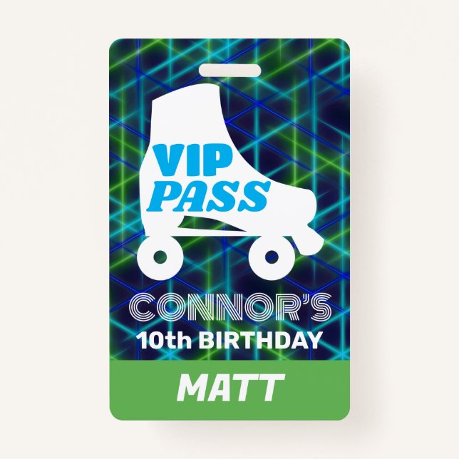 Badge VIP Party Pass Boy Roller Ski Anniversaire Lanyard (Devant)