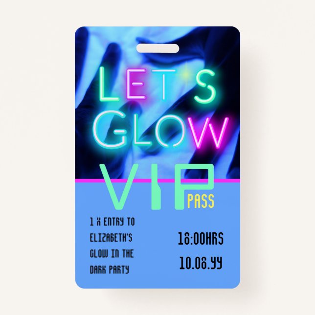 Badge VIP Pass Glow In Dark Party IDÉE D'INVITATION UNIQ (Devant)