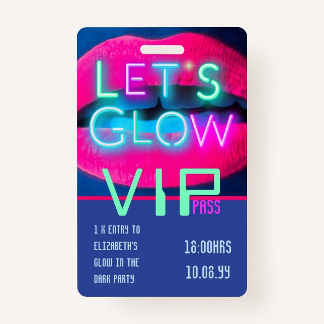 Badge VIP Pass Glow In Dark Party IDÉE D'INVITATION UNIQ (Devant)